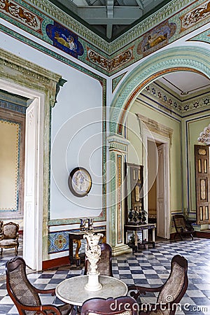 Rich decorated interior of a colonial mansion or city palace in Trinidad, Cuba Editorial Stock Photo