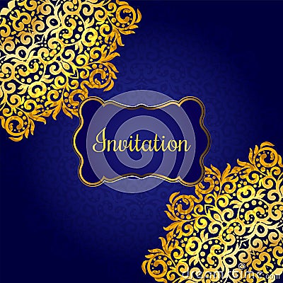 Rich gold invitation card in the Indian style. Vector Illustration