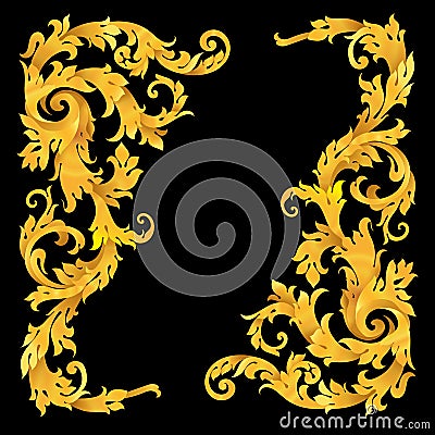 Rich gold vector baroque curly ornamental corners Vector Illustration