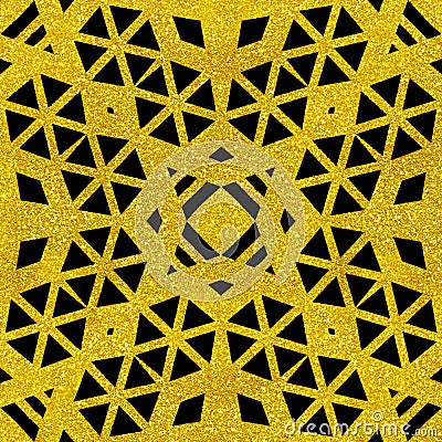 Rich golden glitter textured pattern tile on black background Stock Photo