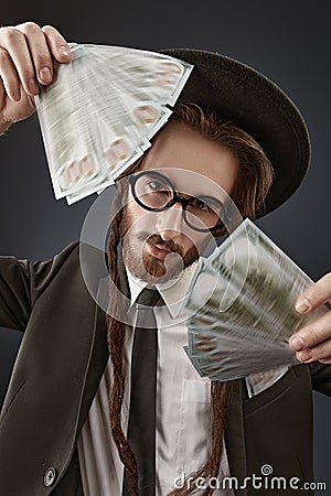 Rich jew with money Stock Photo