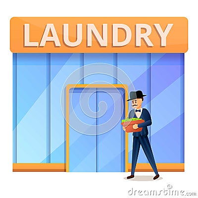 Rich man in laundry icon, cartoon style Vector Illustration