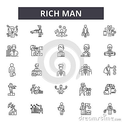 Rich man line icons, signs, vector set, outline illustration concept Vector Illustration