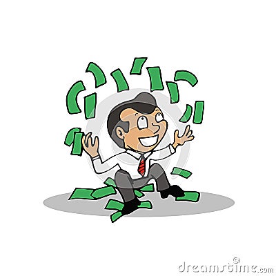 Rich man with Money cash Cartoon Stock Photo