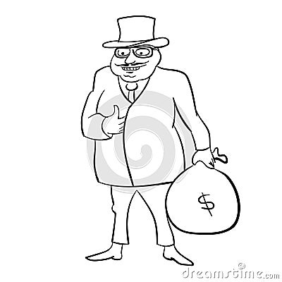 A rich old man with a cane and a bag of money Vector Illustration