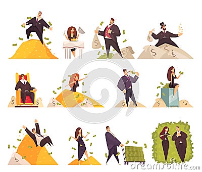 Rich People Comics Set Vector Illustration