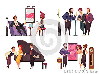 Rich People 2x2 Isolated Compositions Vector Illustration