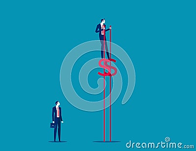 Rich person walking on stilts. Business cartoon style vector illustration Vector Illustration