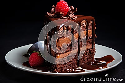 Rich Piece chocolate cake. Generate Ai Stock Photo