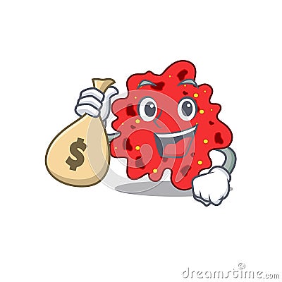 Rich streptococcus pneumoniae cartoon design holds money bags Vector Illustration