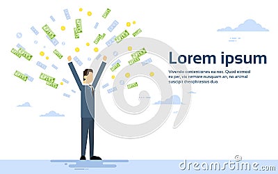 Rich Successful Business Man Throw Money Vector Illustration