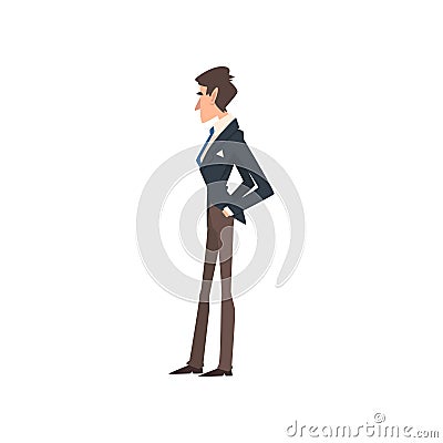 Rich and Successful Victorian Gentleman Character in Elegant Suit, Side View Vector Illustration Vector Illustration