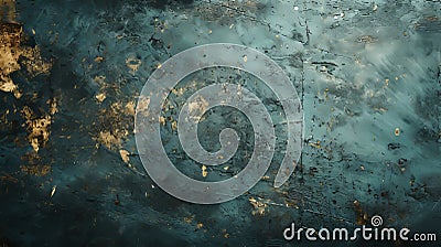 Rich teal textured background with intricate gold leaf spatter for digital artwork and design Stock Photo