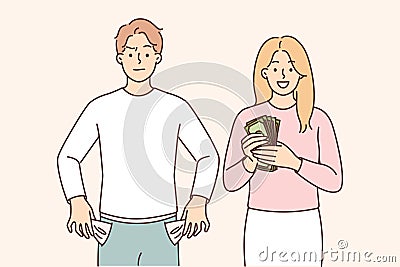 Rich woman and poor man symbolize social inequality due to lack of financial literacy Vector Illustration