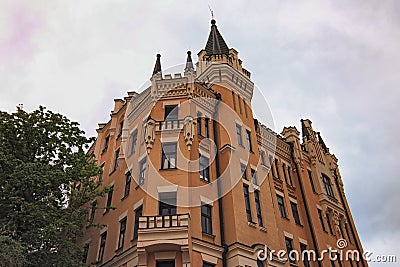 The Richard`s Castle-Lion Heart-the poeticized name of the house number 15th on Andriyivskyy Descent in Kyiv Editorial Stock Photo