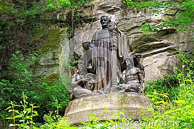 Richard Wagner Monument at Liebethaler Grund valley in Elbe Sandstone Mountains Stock Photo