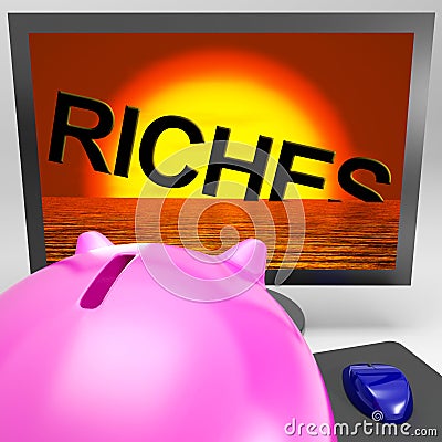 Riches Sinking On Monitor Shows Bankruptcy Stock Photo