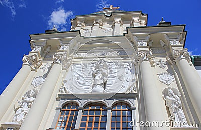 Richly decorated facade of the church, Ptuj Stock Photo