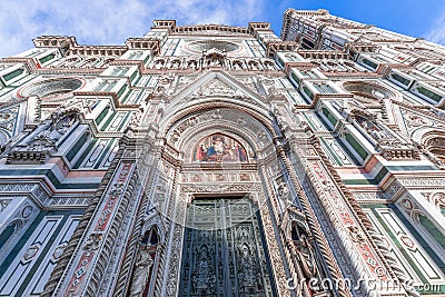 The richly decorated facade of the famous Florence Cathedral Cattedrale di Santa Maria del Fiore Editorial Stock Photo