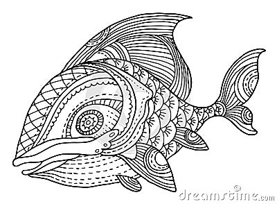 Richly decorated fish hand drawing Vector Illustration