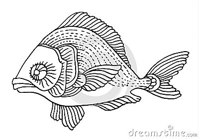 Richly decorated fish hand drawing Vector Illustration