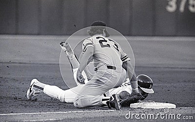 Rickey Henderson head first dive into first base Editorial Stock Photo