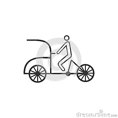 Rickshaw vector icon with driver human powered pedicab. Vector Illustration