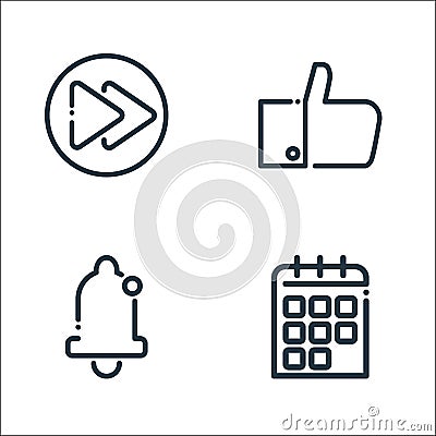 Ricon line icons. linear set. quality vector line set such as calendar, notification bell, like Vector Illustration