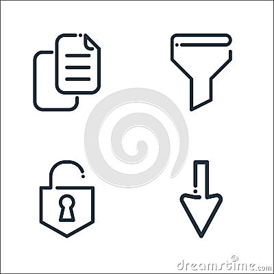 ricon line icons. linear set. quality vector line set such as down arrow, unlocked, filter Vector Illustration