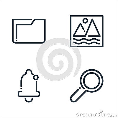 ricon line icons. linear set. quality vector line set such as search, notification bell, image Vector Illustration