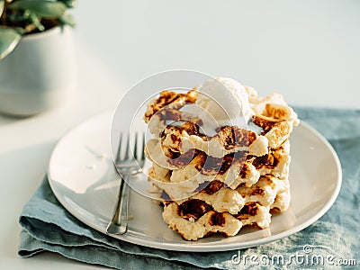 Ricotta cheese chaffles or waffles Stock Photo