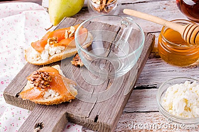 Ricotta cheese and pear jam sandwiches Stock Photo