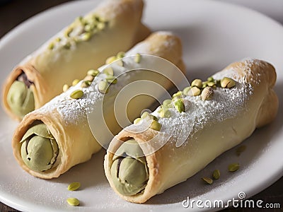 Ricotta Revelry: Exploring the Tempting Layers of Cannoli Pastry Stock Photo