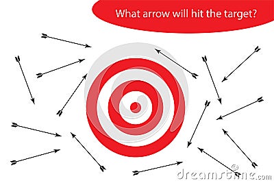Riddle for children, which arrow will hit the target, education game for kids, preschool worksheet activity, task for development Stock Photo