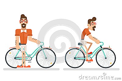 Ride Bicycle Geek Hipster ycling Travel Lifestyle Concept Planning Summer Vacation Tourism Journey Symbol Man Bike Flat Vector Illustration