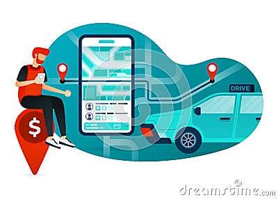 ride hailing apps illustration for website, web, poster Vector Illustration