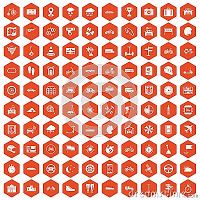 100 ride icons hexagon orange Vector Illustration