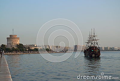 Ride on a pirate ship in the Thermaic gulf Stock Photo