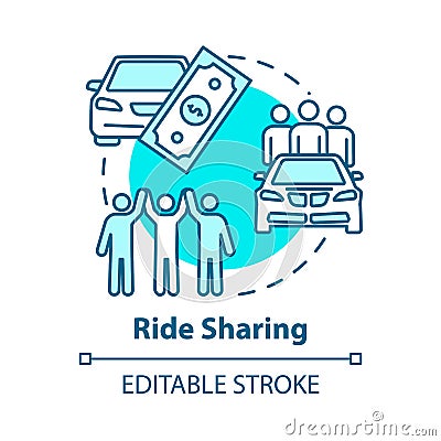 Ride sharing concept icon. Money saving travel, carpooling idea thin line illustration. Inexpensive transportation Vector Illustration