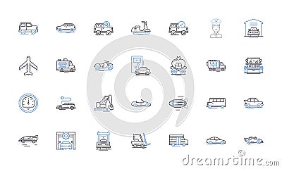 Ride-sharing line icons collection. Uber, Lyft, Carpool, Share, Hitchhiking, Motorcycle, Scooter vector and linear Vector Illustration