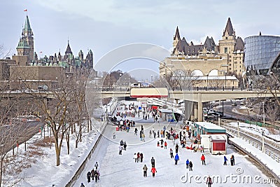 Rideau Canal skating rink in winter, Ottawa Editorial Stock Photo