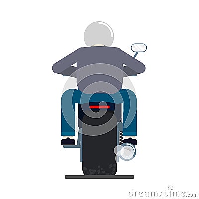 Rider in helmet on bike.Rear view. Vector Illustration