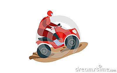 Rider on a red ATV. Extreme multi-wheel drive quad Vector Illustration