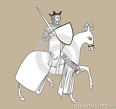 Rider. Rider Medieval. King On Horseback. Vector Rider. The Rider With The Sword. An Armed King. Vector Illustration