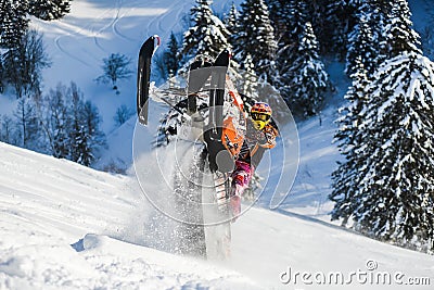 Rider on the snowmobile in the mountains ski resort in Sakhalin island Stock Photo