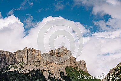 The ridge of the mountain is big Thach with cumulus clouds Stock Photo