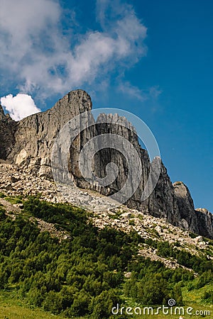 The ridge of the mountain is big Thach with cumulus clouds Stock Photo