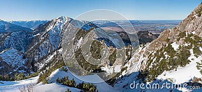 Ridge path from Herzogstand to Heimgarten mountain, adventurous trail winter landscape bavaria Stock Photo