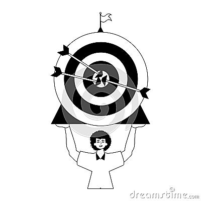 The ridicule is holding a target with arrow in the plaza bring field . skill concept . black and blank analogue crush Vector Illustration
