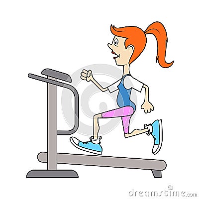 Ridiculous caricature, the girl on a racetrack occupation in fitness club, a vector illustration. Vector Illustration